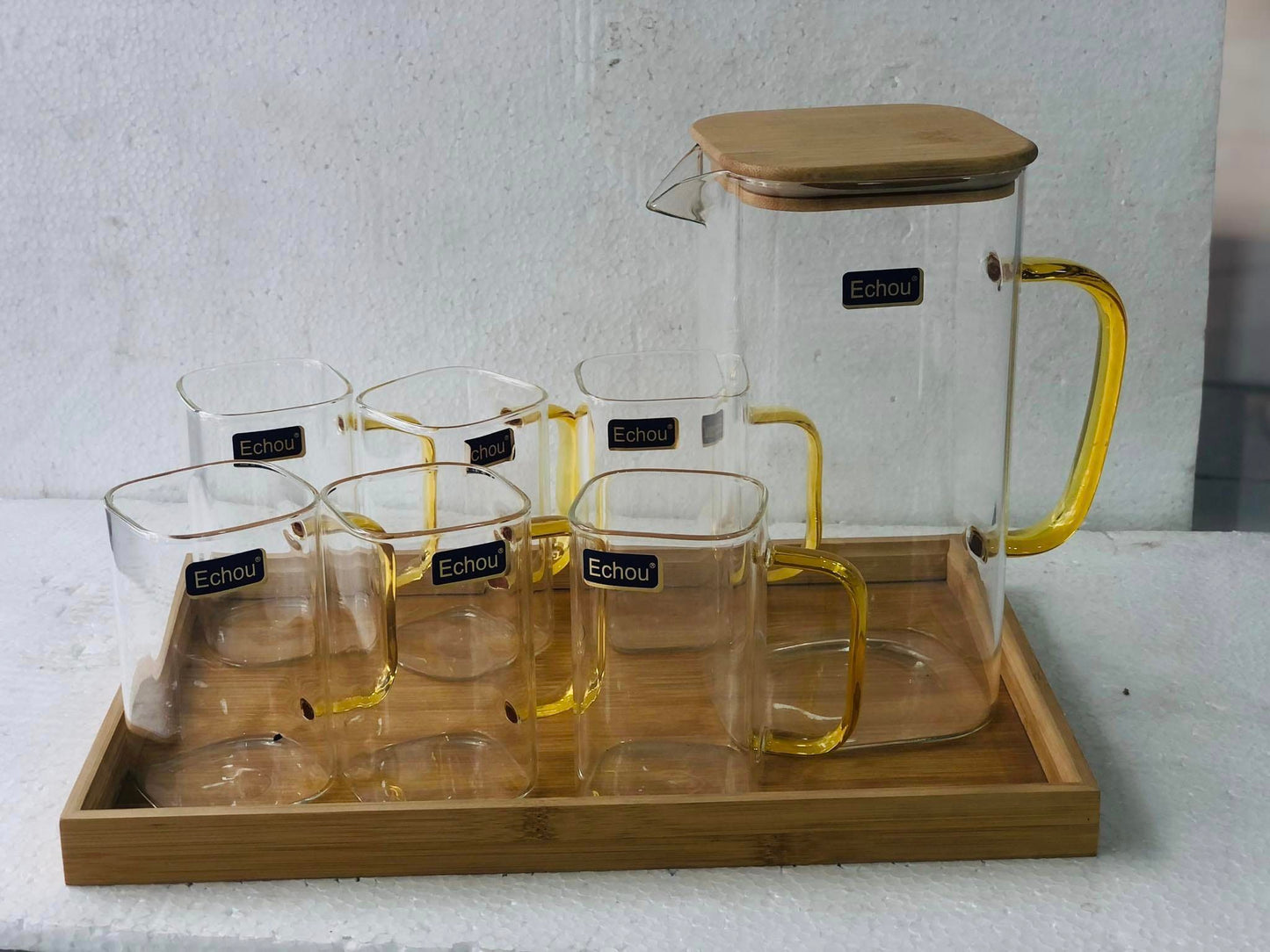 High Borosilicate Glass Water Set with Bamboo Tray