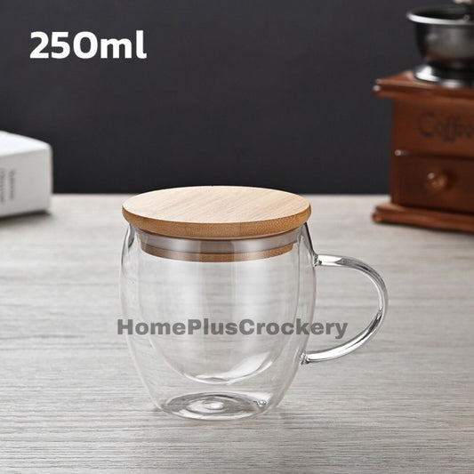 Double Wall Glass Mug with Lid