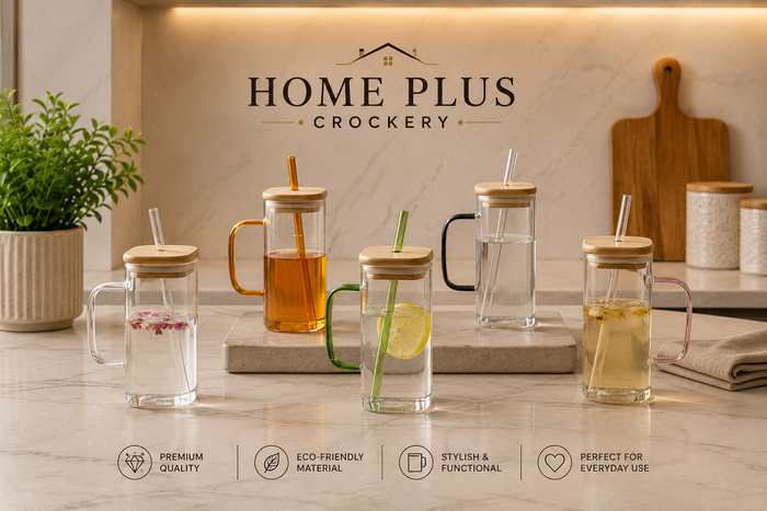 Glass Sipper with Bamboo Lid – Eco Friendly Drinking Glass with Straw