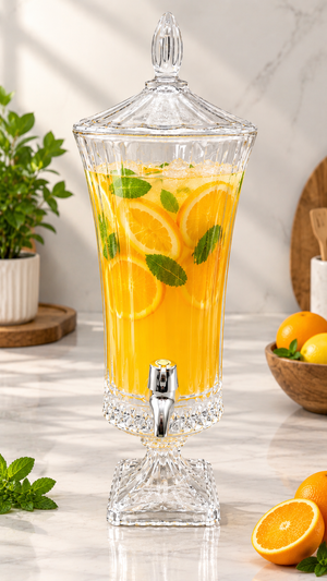 Ribbed Glass Beverage Dispenser with Chrome Tap