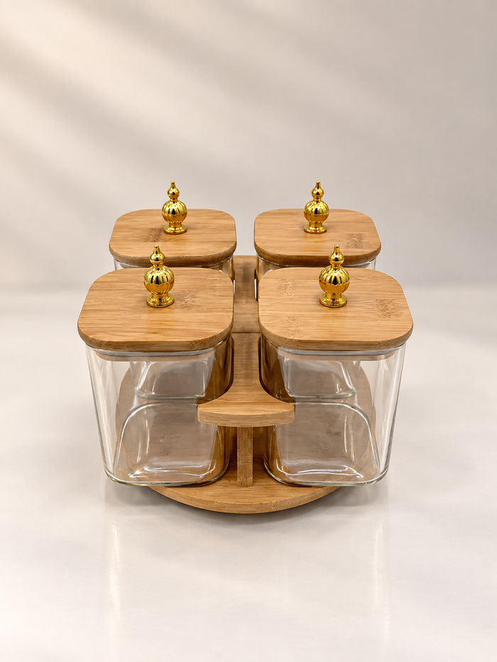 Rotating Gold Gourd Bamboo Jar Set