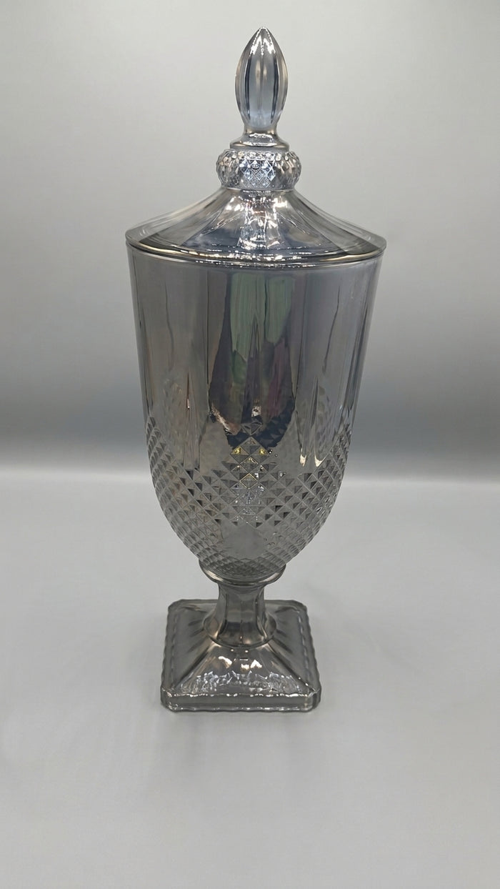Grey fluted glass drink dispenser with tap
