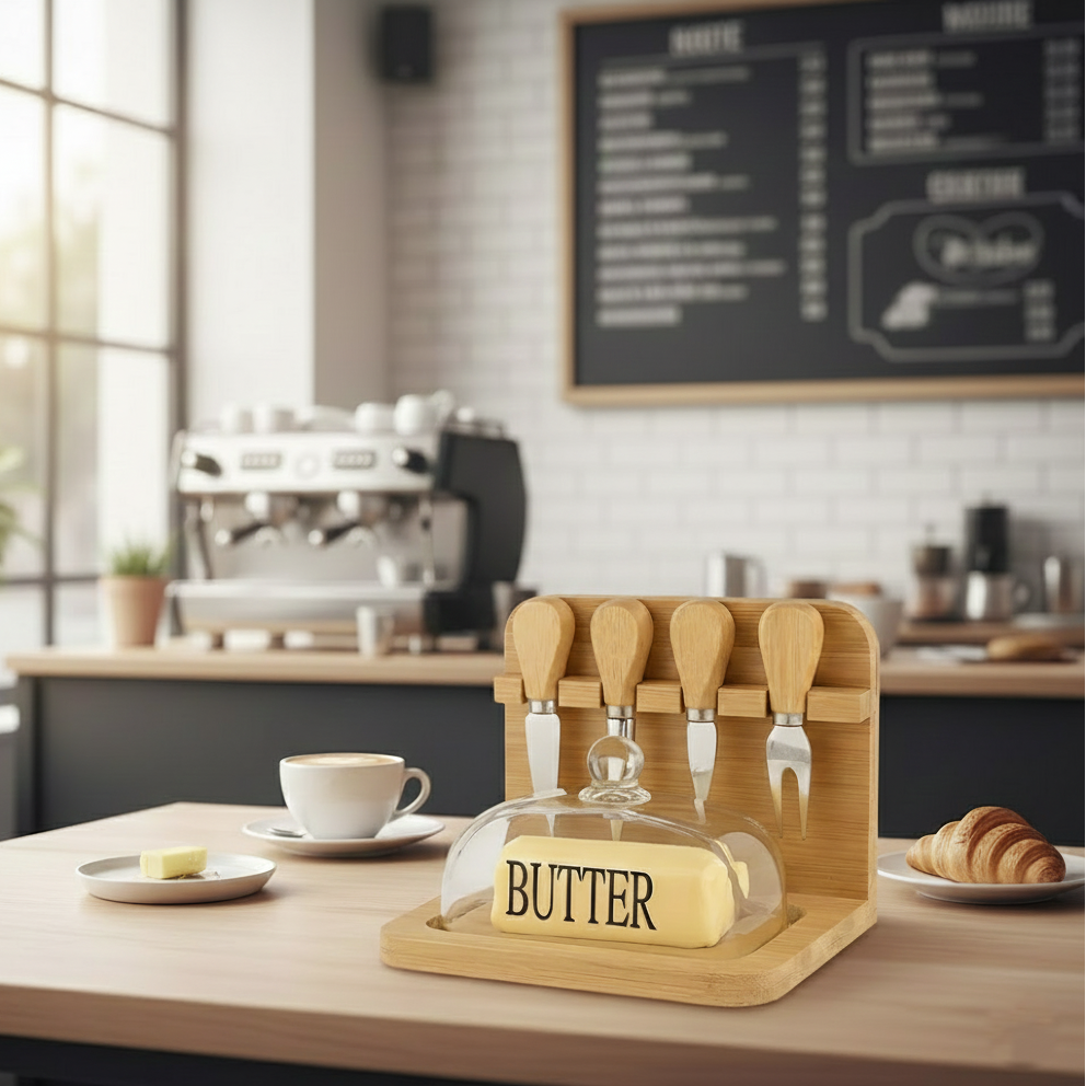Butter Keeper & Spreader Set with Bamboo Base