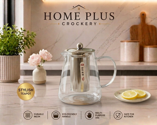 Glass Teapot (8-7) – Heat-Resistant Glass Kettle with Stainless Steel Strainer