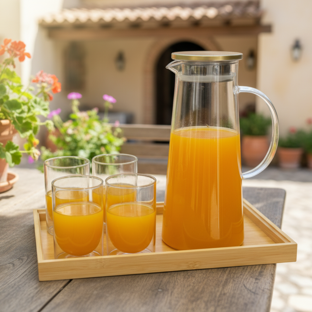 8 piece pitcher and glass set with bamboo tray