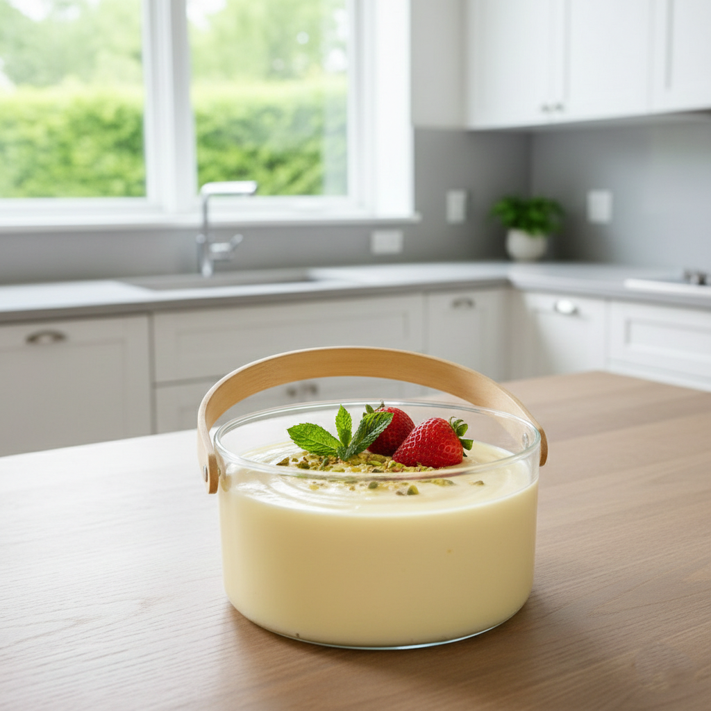 Elegant Glass Serving Bowl with Wood Handle (1161)