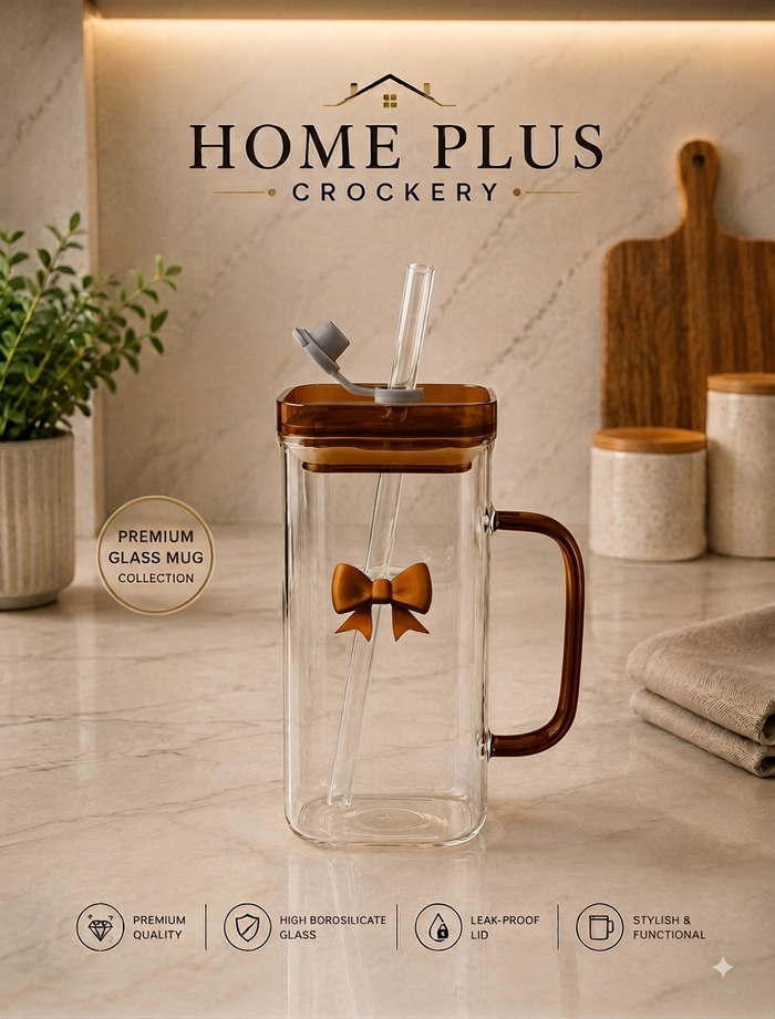 Flower Design Glass Sipper – Stylish Drinking Glass with Lid & Straw