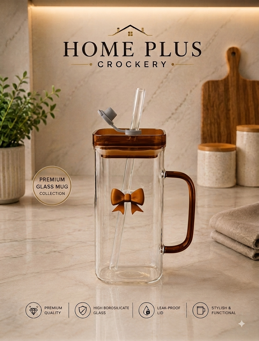 Flower Design Glass Sipper – Stylish Drinking Glass with Lid & Straw