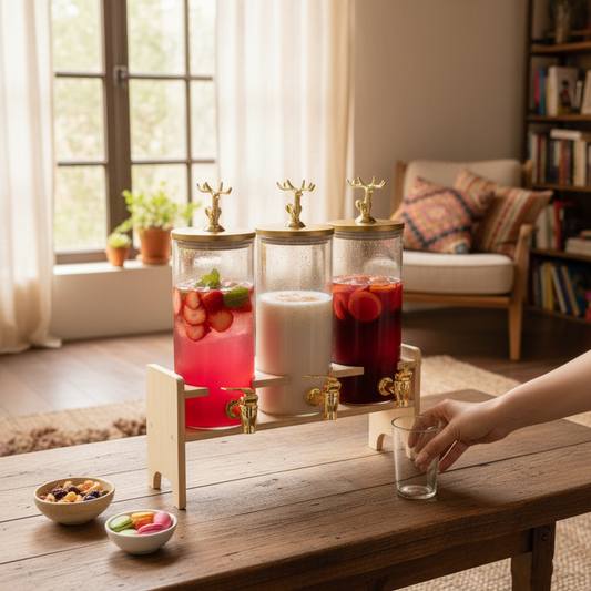 Antler-Topped Dispenser with Airtight Lid and Bamboo Stand – 3-Piece