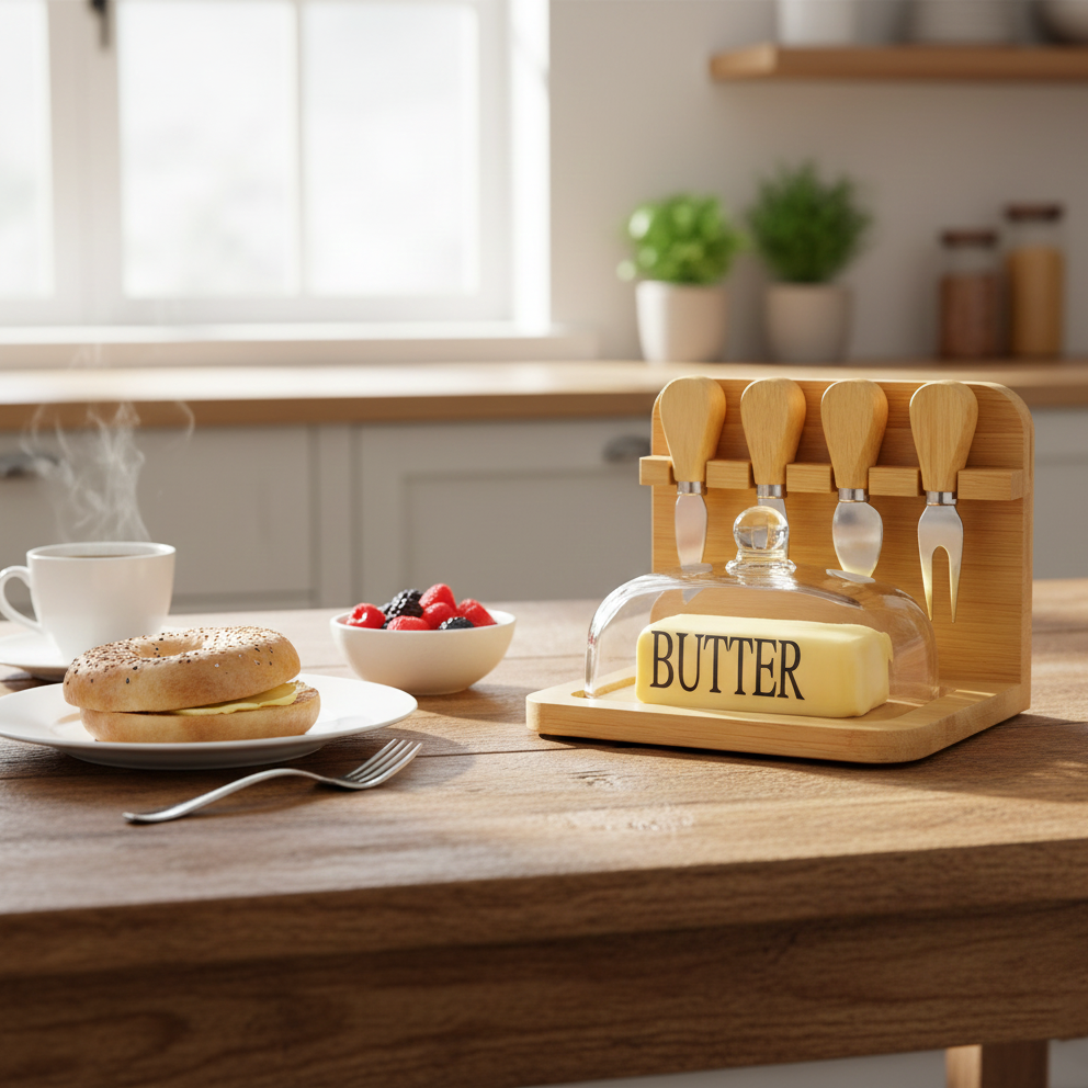 Butter Keeper & Spreader Set with Bamboo Base