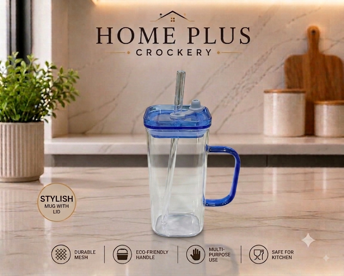 Glass Sipper with Plastic Lid – Reusable Drinking Glass with Straw