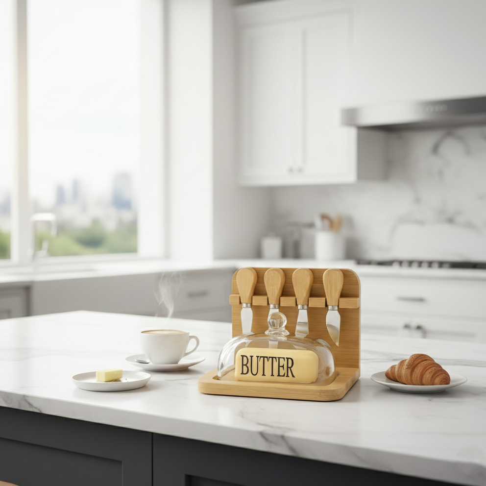 Butter Keeper & Spreader Set with Bamboo Base