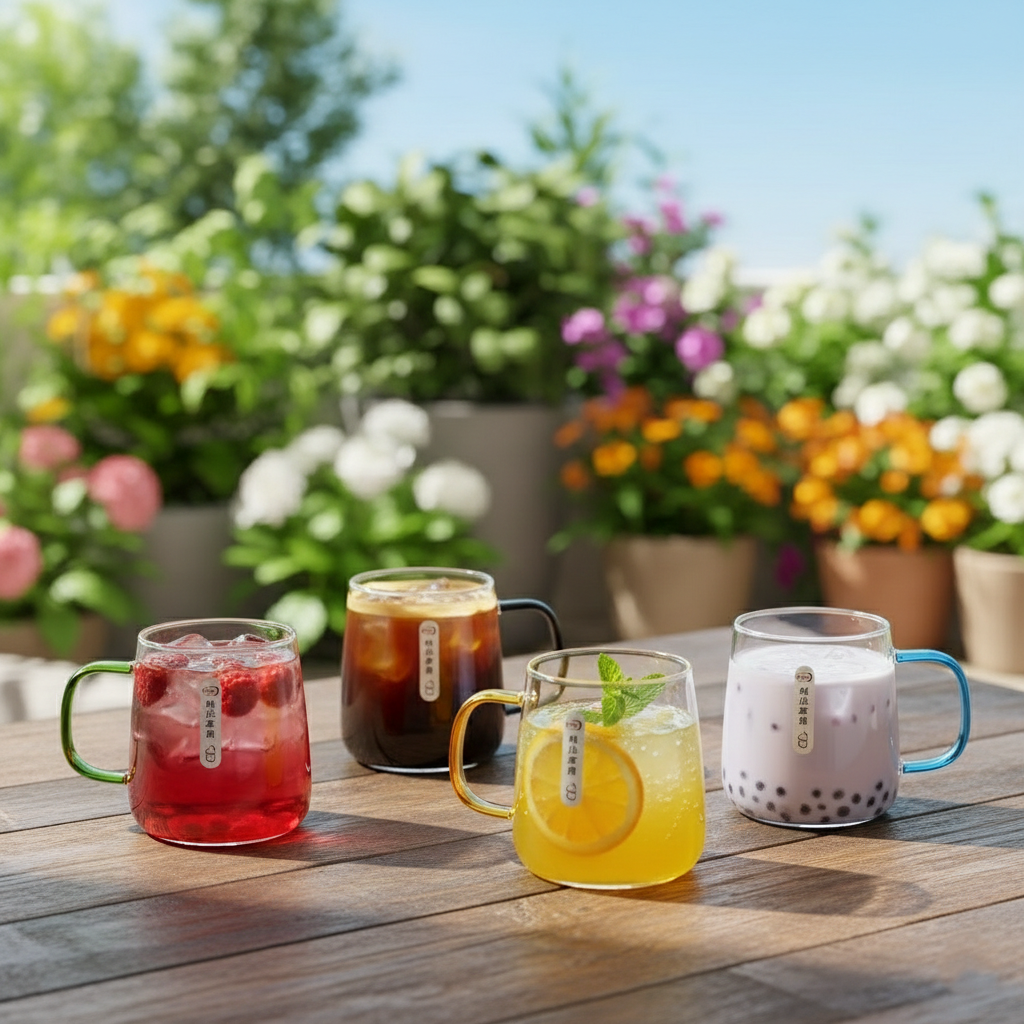 4-Pcs Glass Mugs with Colorful Handles (1149)