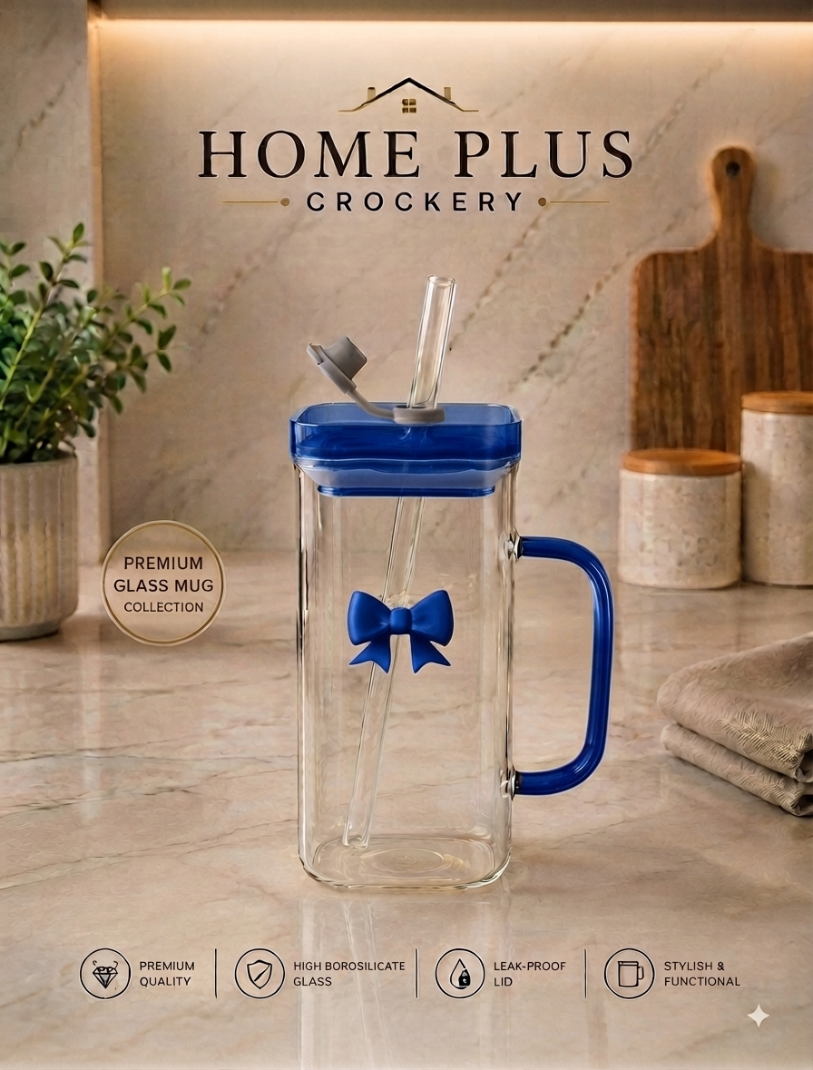 Flower Design Glass Sipper – Stylish Drinking Glass with Lid & Straw