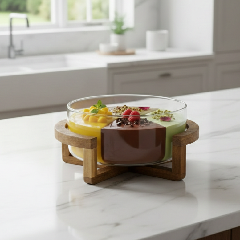 Classy Glass Serving Bowl with Wood Stand (1153)