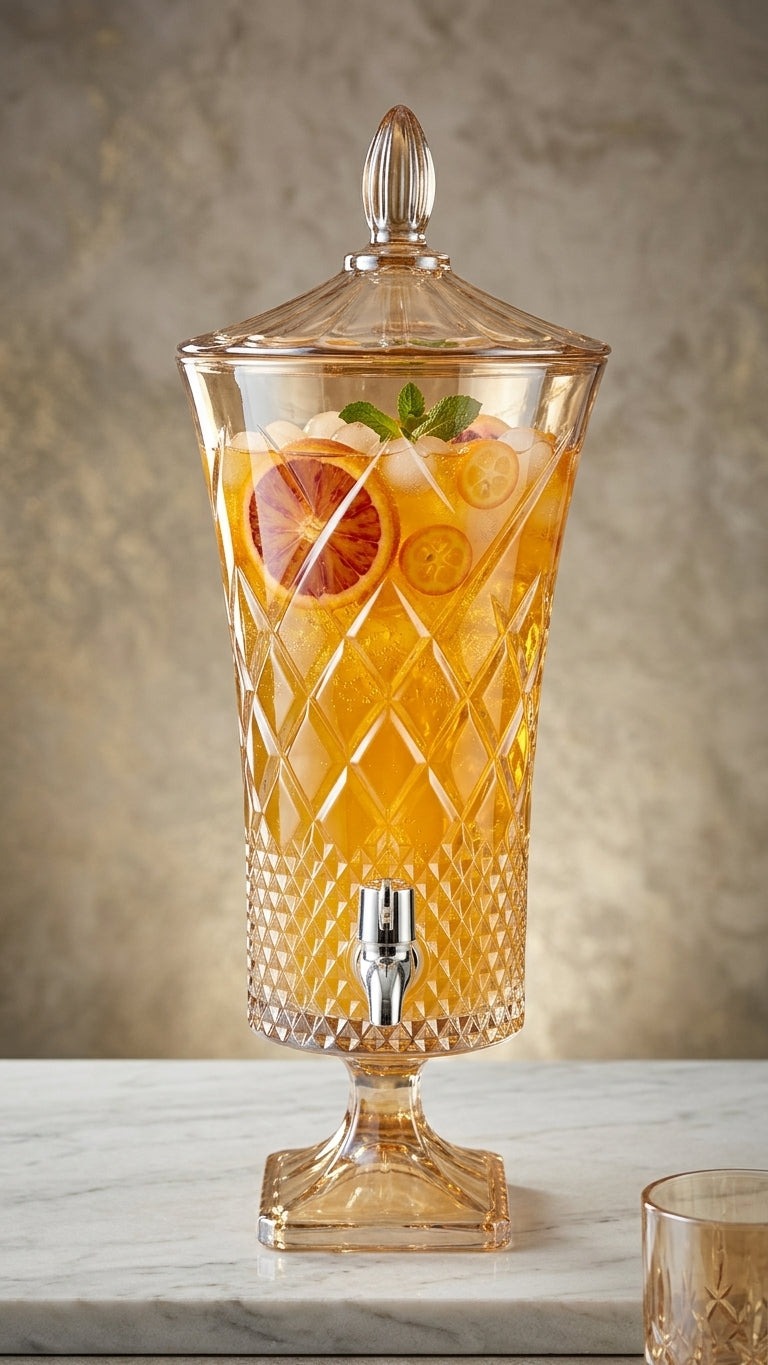 Diamond Cut Glass Beverage Dispenser