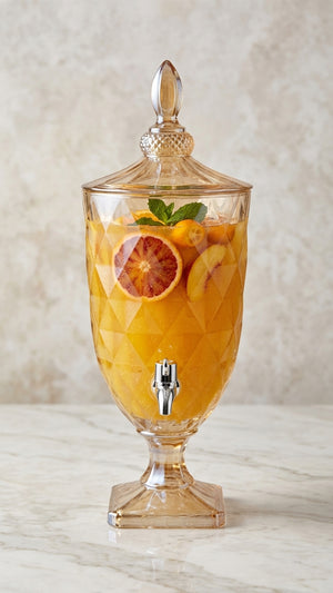 Faceted Amber Glass Beverage Dispenser