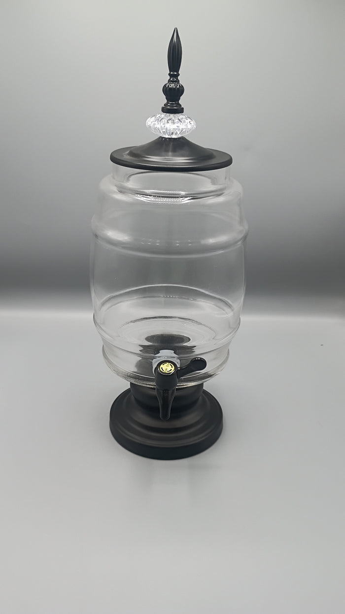 Black rim barrel glass drink dispenser