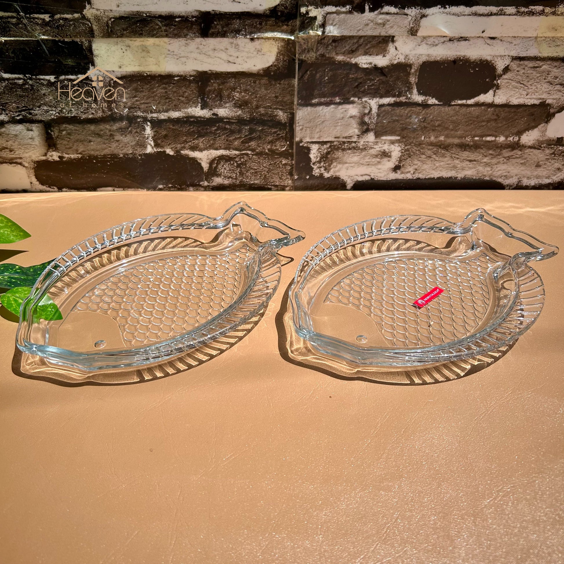 Heaven® Set of 2 Oval Salad Dishes Transparent Glass Serving Trays Fish Style 8 Inches - Heaven of homes - Sale Pakistan