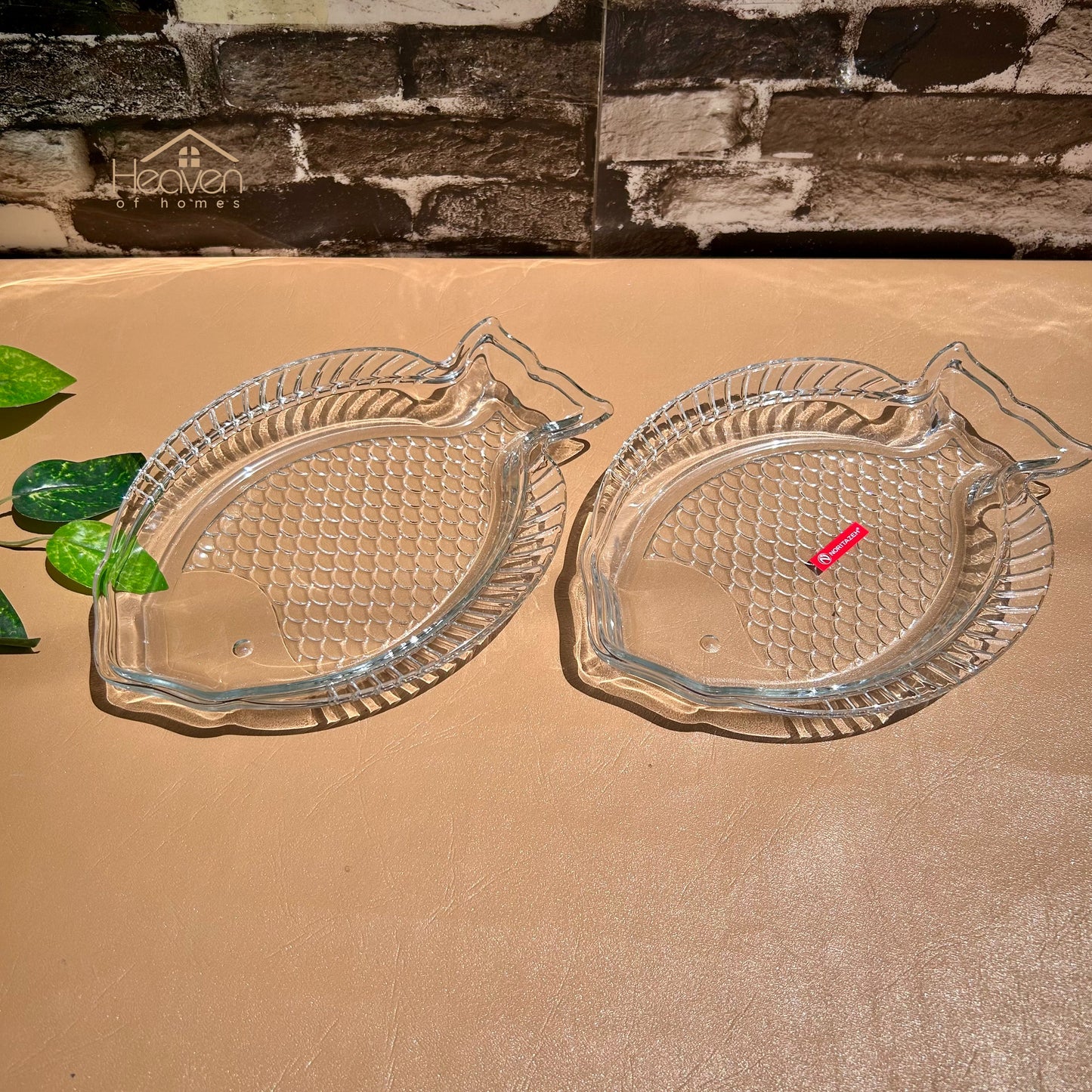 Heaven® Set of 2 Oval Salad Dishes Transparent Glass Serving Trays Fish Style 8 Inches - Heaven of homes - Sale Pakistan