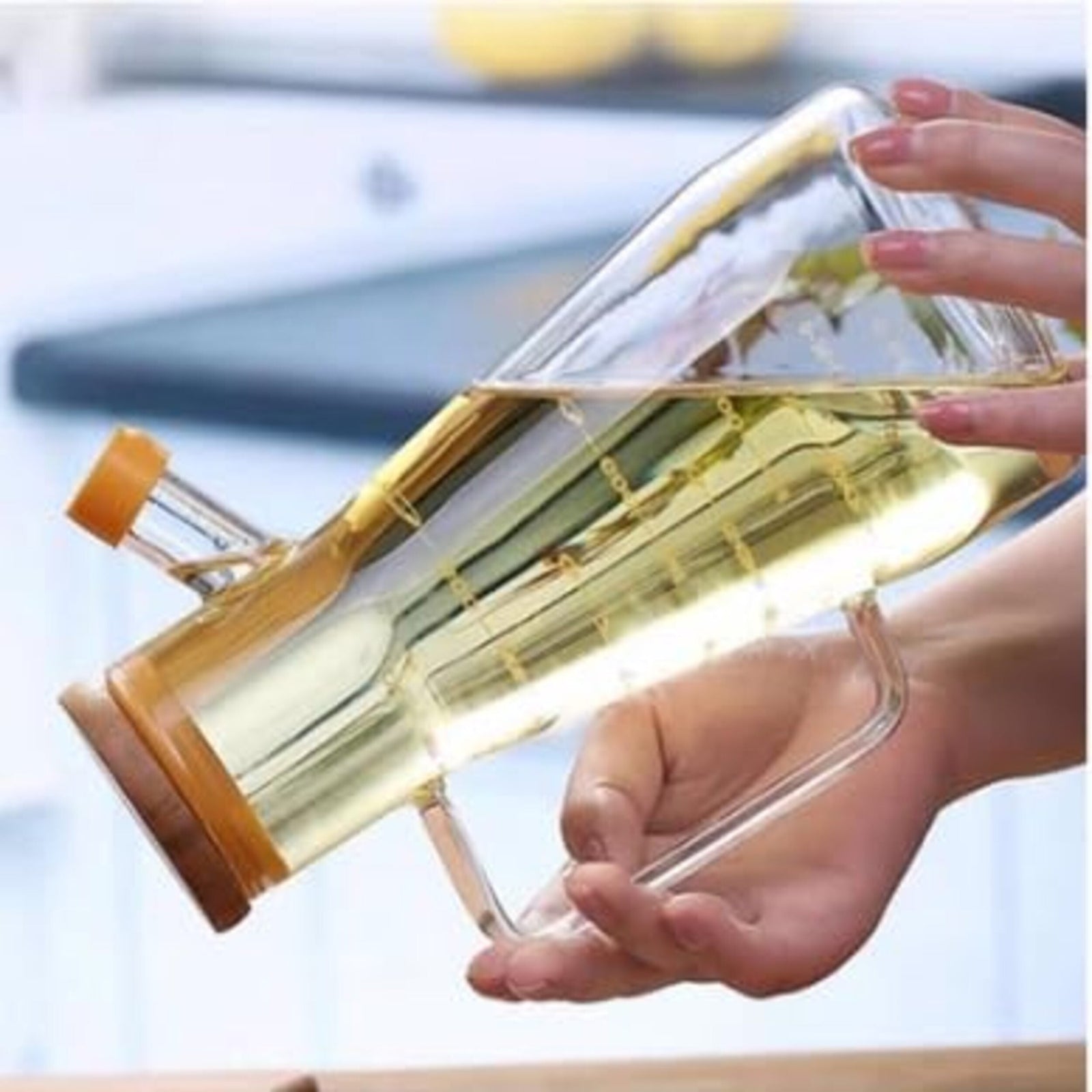 900ml glass oil jug with wooden lid