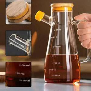 900ml Airtight Oil Jug with Wooden Lid & Precision Pour Stopper