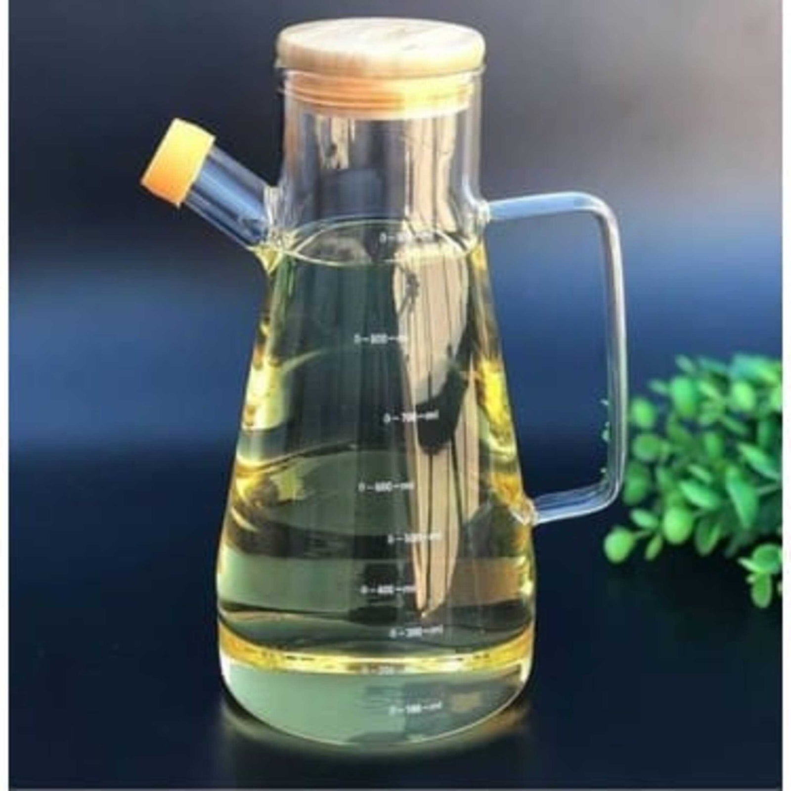 900ml glass oil jug with wooden lid