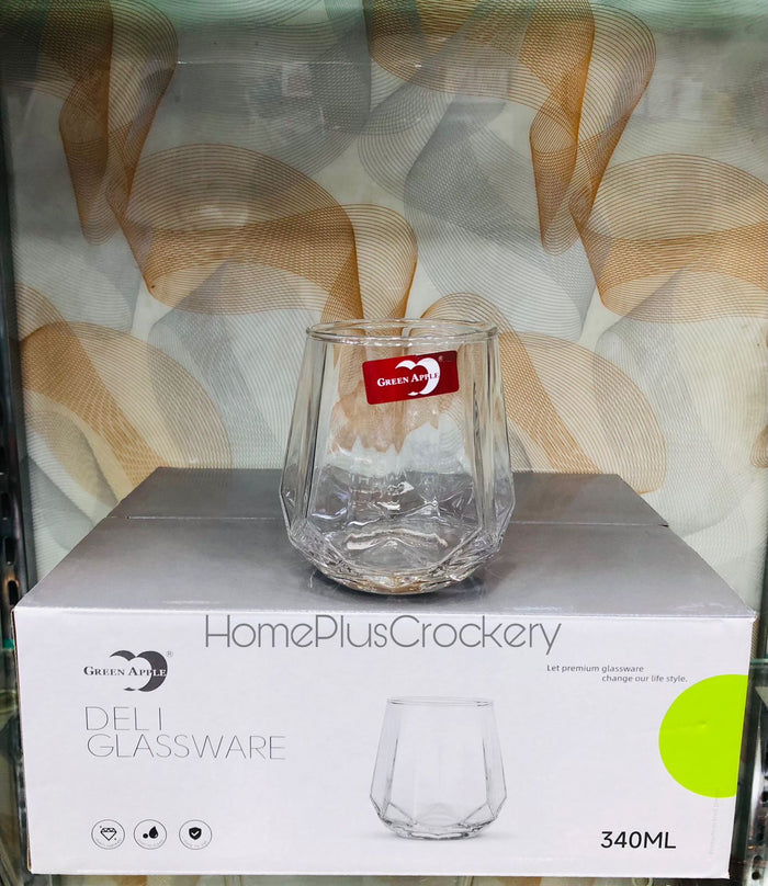 Green Apple Glass 340ml clear drinking glasses, pack of 6