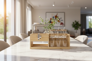 Echou GoldenDeer Glass Dispenser Set with Wooden Stand & 6 Sippers