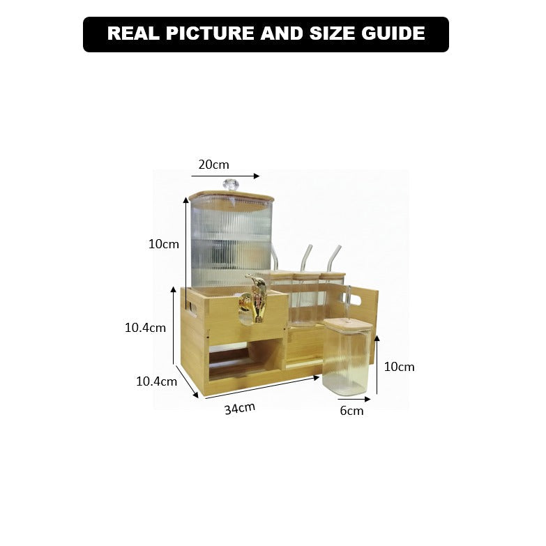 Bamboo Beverage Station -Glass Dispenser and Tumblers with Straws (1151)