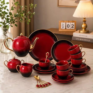 24 Piece Gold Rim Ombre Tea Set