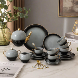 24 Piece Gold Rim Ombre Tea Set