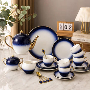24 Piece Gold Rim Ombre Tea Set