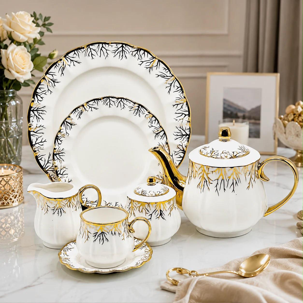 24 Piece Gold Branch Tea Set