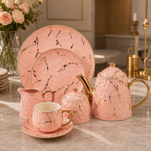 24 Piece Gold Marble Tea Set