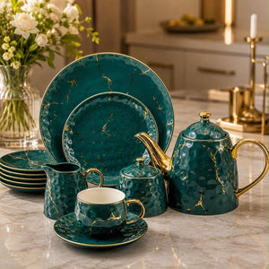 24 Piece Gold Marble Tea Set
