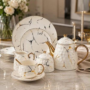 24 Piece Gold Marble Tea Set