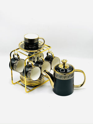 15 Piece Gold Greek Key Tea Set with Stand