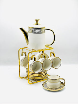 15 Piece Gold Greek Key Tea Set with Stand