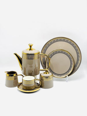 15 Piece Gold Greek Key Tea Set with Jug