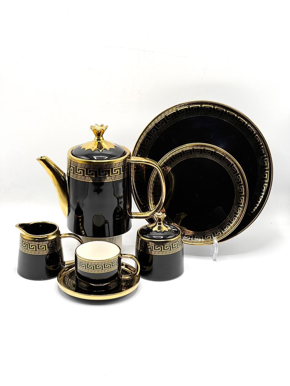 15 Piece Gold Greek Key Tea Set with Jug