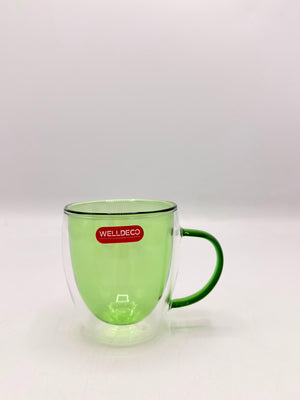 Double Wall Glass Mugs (78-27) – Insulated Colored Coffee & Tea Cups with Handles