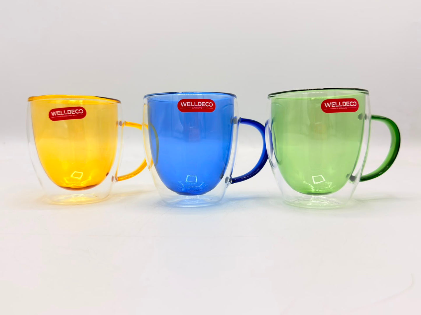 Double Wall Glass Mugs (78-27) – Insulated Colored Coffee & Tea Cups with Handles