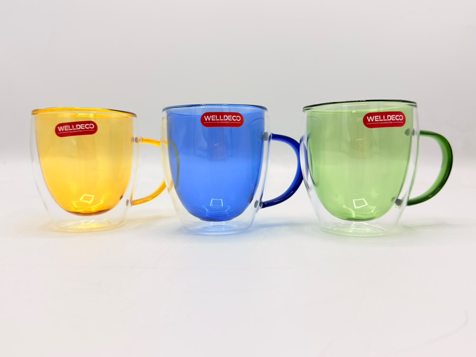 Double Wall Glass Mugs (78-27) – Insulated Colored Coffee & Tea Cups with Handles