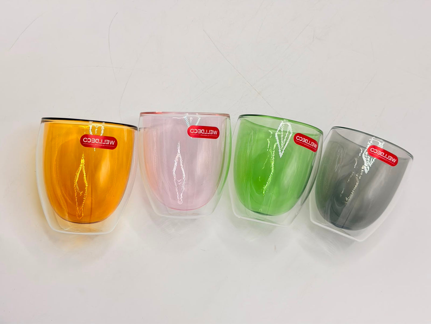Double Wall Glass Cups (78-26) – Handleless Insulated Colored Mugs