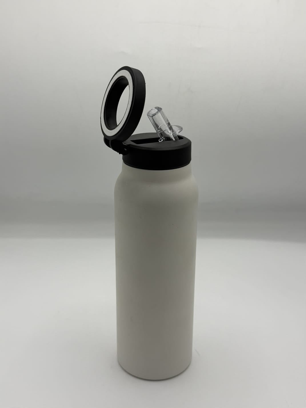 Matte White Flip-Lid Water Bottle with Straw & Handle