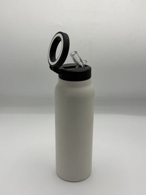 Matte White Flip-Lid Water Bottle with Straw & Handle