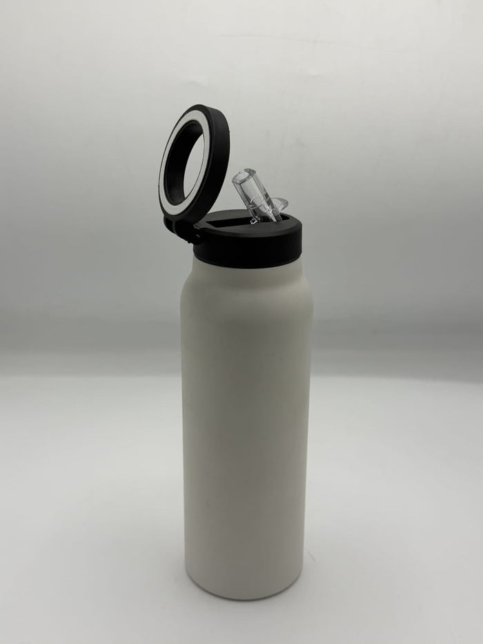 Matte White Flip-Lid Water Bottle with Straw & Handle