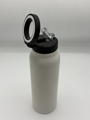 Matte White Flip-Lid Water Bottle with Straw & Handle