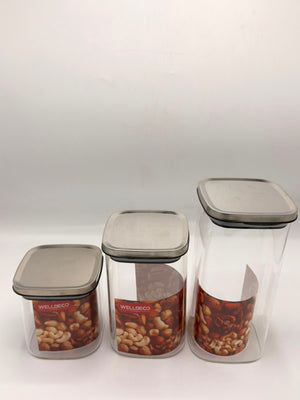 Welldeco Glass Storage Jars Set with Steel Lids (3 Pcs)
